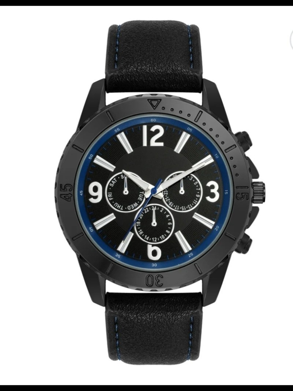 George Men's Analog Quartz Watch Black Dial Leather Strap Silver Case w/ Box